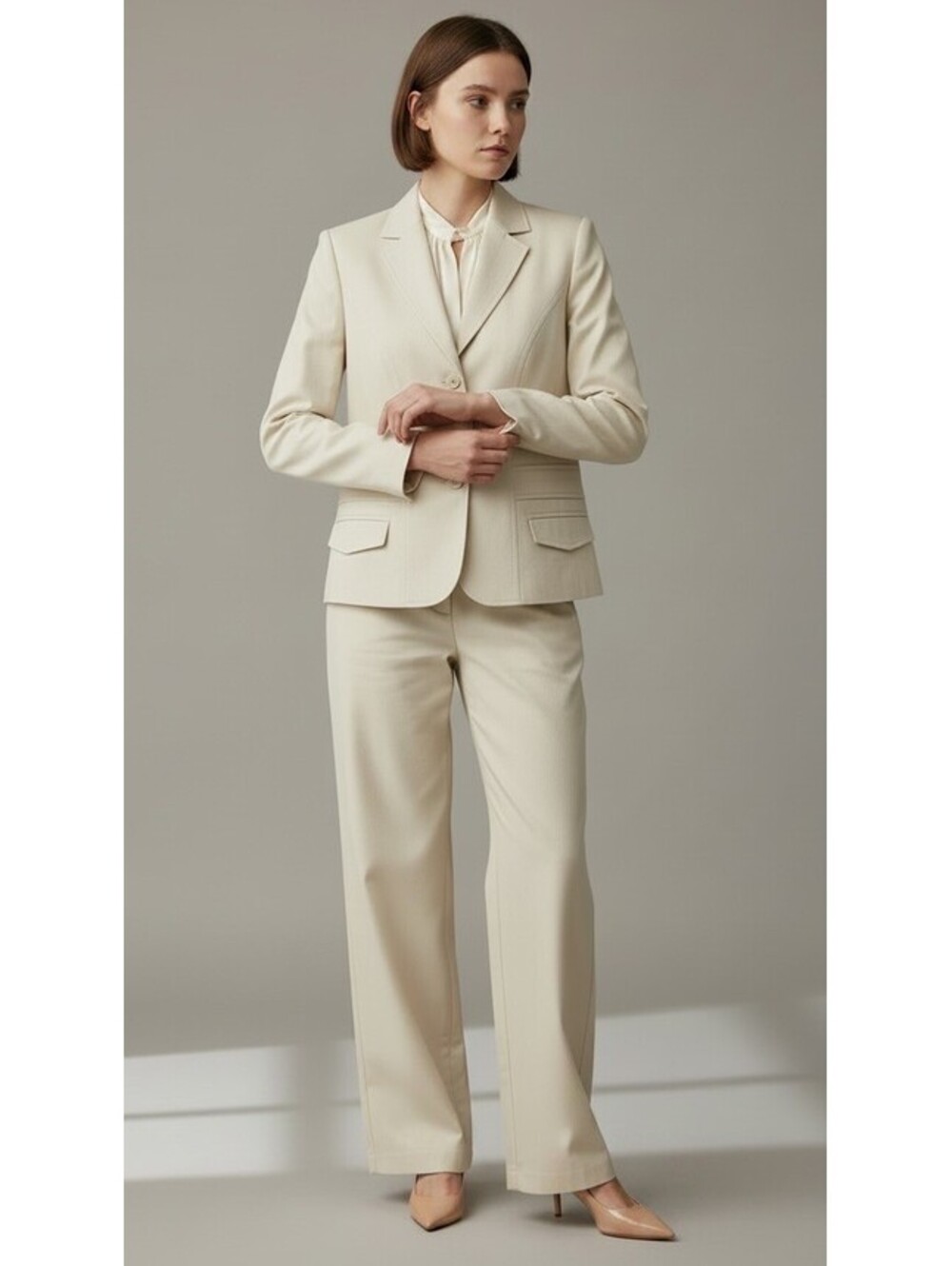 Worthington Porcelain Beige Women's Pant Suit Blazer 8Petite Pants 10P NWT